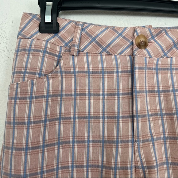 Princess Polly Sunny pink blue plaid high rise flare trouser pants Size 4 Small - Picture 3 of 7